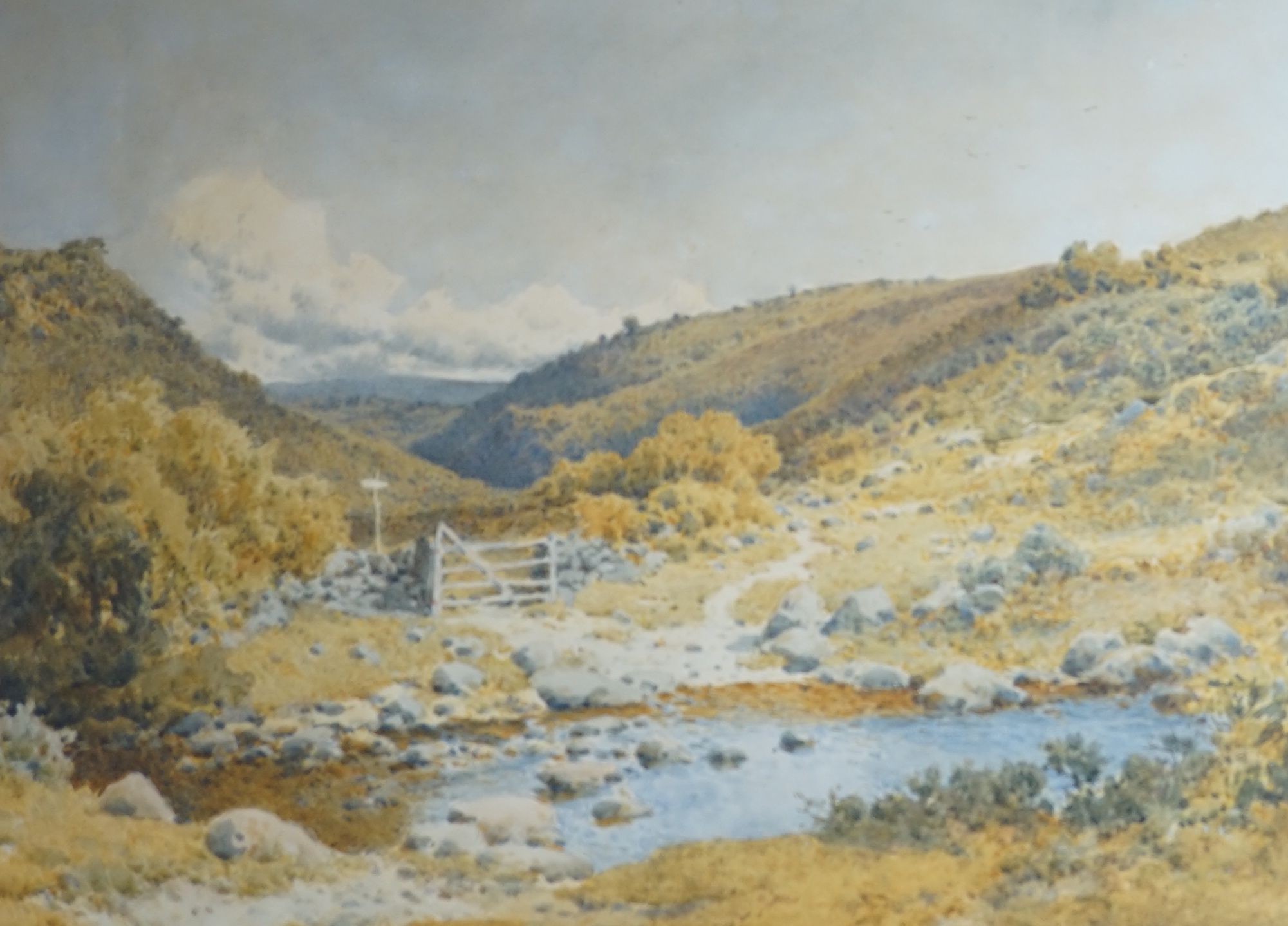 Arthur Suker (1857-1902), Bilstone Cleave, Dartmoor, watercolour, signed, 38 x 58cm